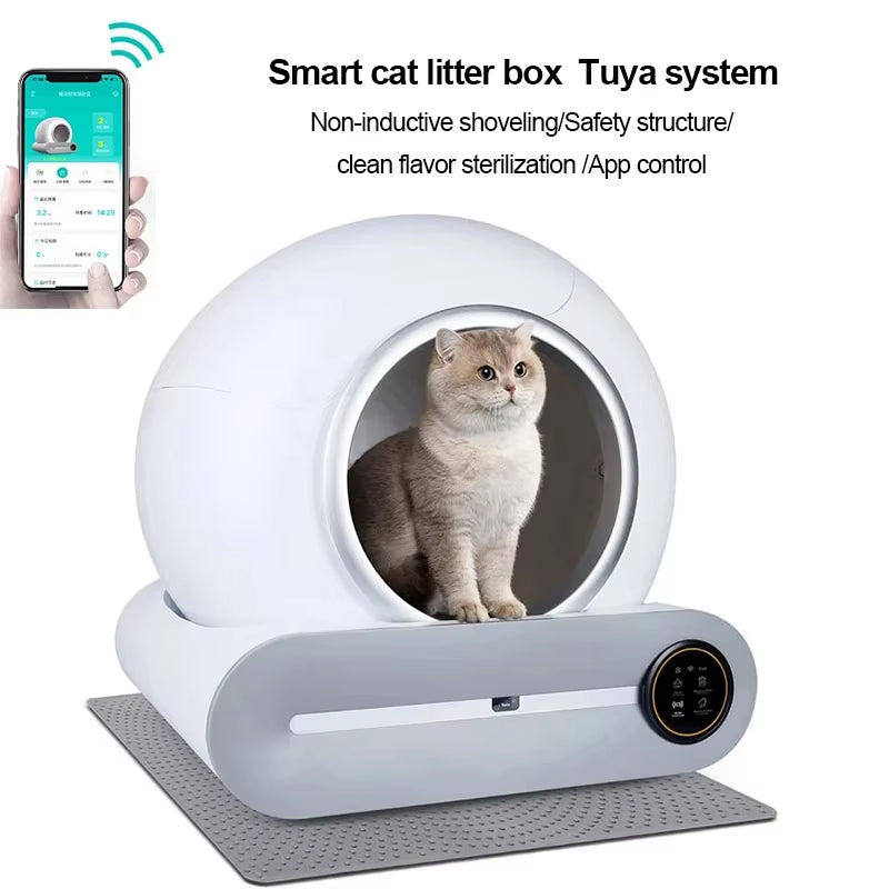65L Automatic Smart Cat Litter Box Closed Cat Litter Box Self Cleaning Application Control Ionic Fragrance Pet Toilet Trash Tray