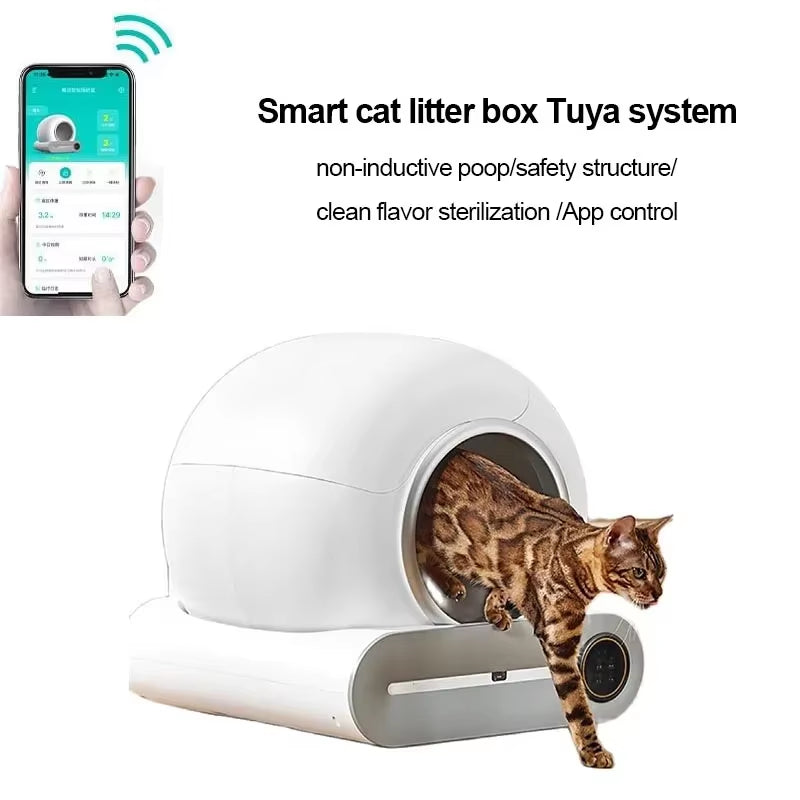 65L Automatic Smart Cat Litter Box Closed Cat Litter Box Self Cleaning Application Control Ionic Fragrance Pet Toilet Trash Tray