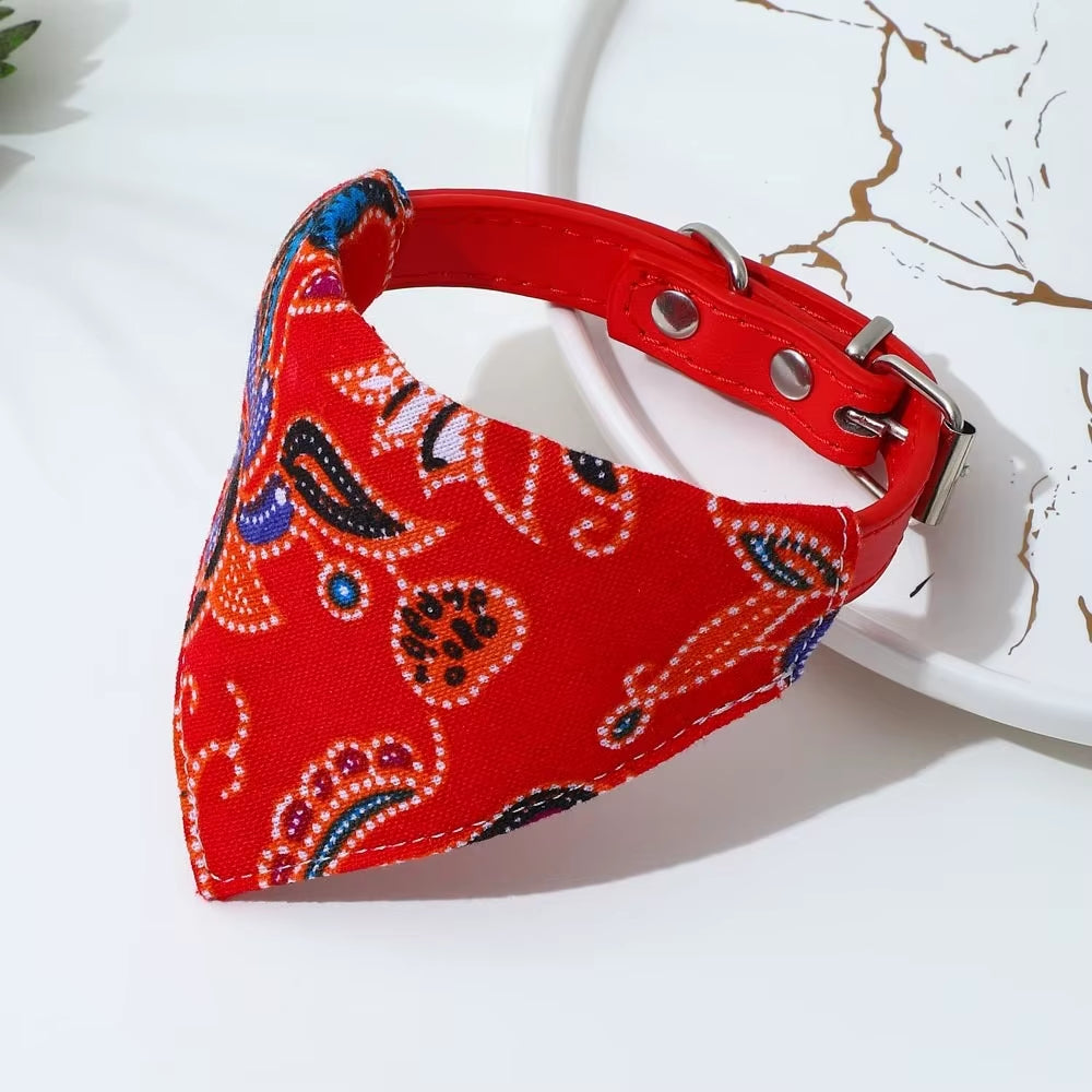 Adjustable Pets Banbana Collar PU Neck Scarf with Printed for Small Medium Large Dogs Cat Puppy Accessories Triangle Scarf XS-L