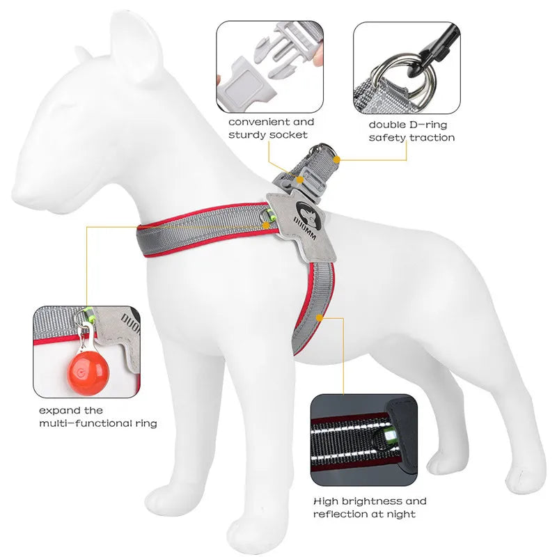 Dog Harness Adjustable Pet Harness Vest for Small Large Dogs Cats Reflective Mesh Dog Chest Strap French Bulldog Walk Training