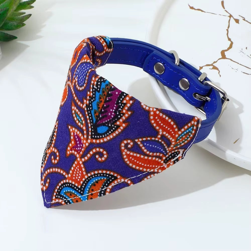 Adjustable Pets Banbana Collar PU Neck Scarf with Printed for Small Medium Large Dogs Cat Puppy Accessories Triangle Scarf XS-L