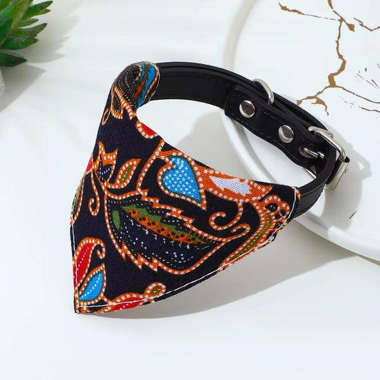 Adjustable Pets Banbana Collar PU Neck Scarf with Printed for Small Medium Large Dogs Cat Puppy Accessories Triangle Scarf XS-L